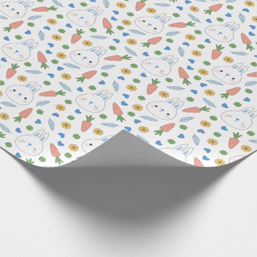 Blue Bunnies Carrots Spring Easter Pattern Cadeaupapier (Hoek)
