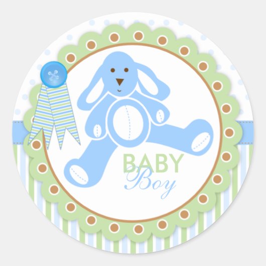Blue Bunny Baby Boy Ronde Sticker (Voorkant)