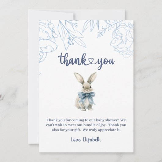 Blue Bunny Baby shower Bedankkaart (Voorkant)
