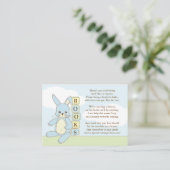 Blue Bunny Baby shower Boek Invoegen Verzoek Kaart (Staand voorkant)