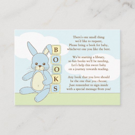 Blue Bunny Baby shower Boek Invoegen Verzoek Kaart (Voorkant)