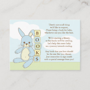 Blue Bunny Baby shower Book Insert-kaart Informatiekaartje