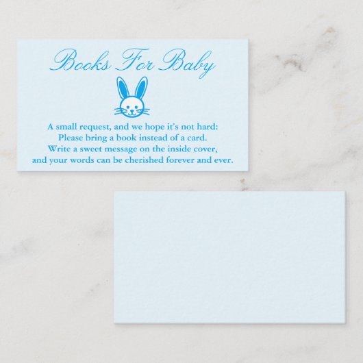 Blue Bunny Baby shower Books for Baby card Informatiekaartje (Voorkant / Achterkant)