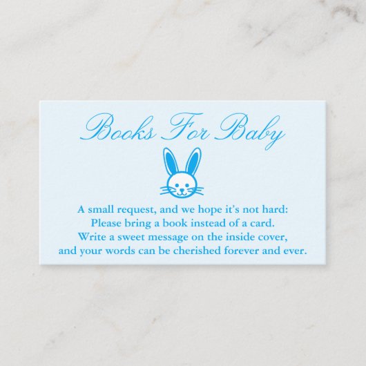Blue Bunny Baby shower Books for Baby card Informatiekaartje (Voorkant)
