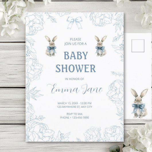 Blue Bunny Baby shower Briefkaart