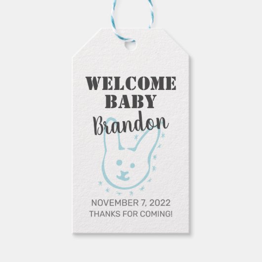 Blue Bunny Baby shower Favor Gift Labels Cadeaulabel (Voorkant)