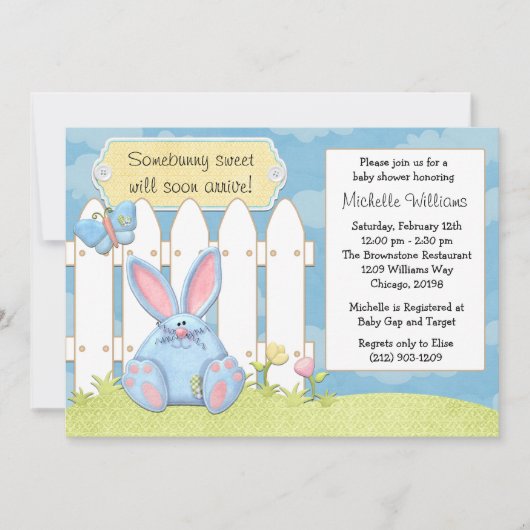 Blue Bunny Baby shower Invitation Kaart (Voorkant)