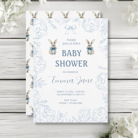 Blue Bunny Baby shower Kaart