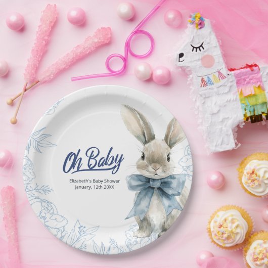 Blue Bunny Baby shower Papieren Bordje (Feest)