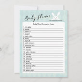 Blue Bunny Baby shower Word Scramble Game Kaart (Voorkant)