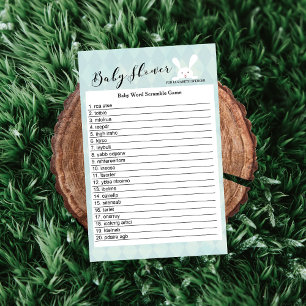 Blue Bunny Baby shower Word Scramble Game Kaart