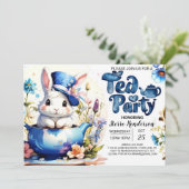 Blue Bunny Bliss Tea Party Baby shower Kaart (Staand voorkant)