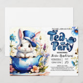 Blue Bunny Bliss Tea Party Baby shower Kaart (Voorkant / Achterkant)