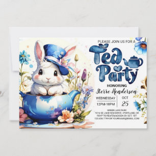 Blue Bunny Bliss Tea Party Baby shower Kaart