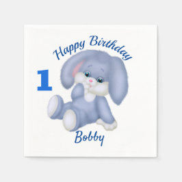 Blue Bunny Boys 1st Birthday Personalize Name Age Servet