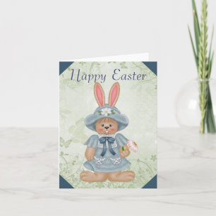Blue Bunny Cute Happy Easter Wenskaart Feestdagen Kaart