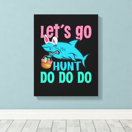 Blue Bunny Ears Shark Easter Hunt Canvas Afdruk (Insitu (Houten vloer))