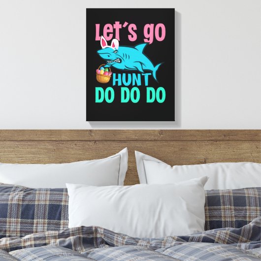 Blue Bunny Ears Shark Easter Hunt Canvas Afdruk (Insitu (Slaapkamer))