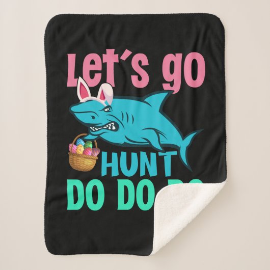 Blue Bunny Ears Shark Easter Hunt Sherpa Deken (Voorkant)