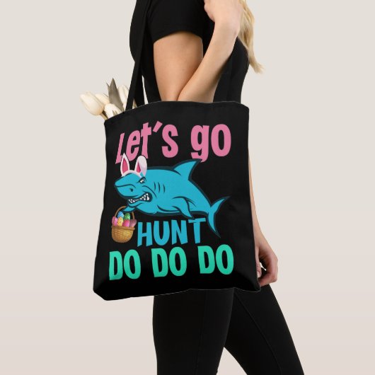 Blue Bunny Ears Shark Easter Hunt Tote Bag (Dichtbij)