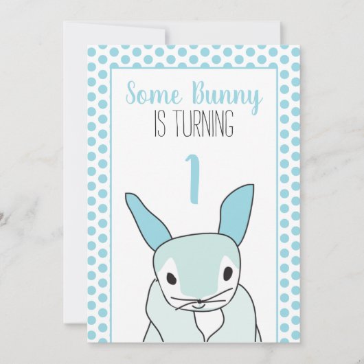 Blue Bunny First 1st Birthday Invitation Kaart (Voorkant)