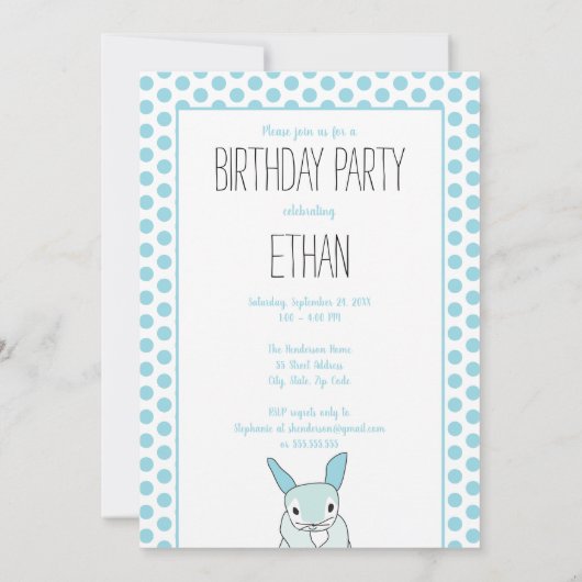 Blue Bunny First 1st Birthday Invitation Kaart (Achterkant)