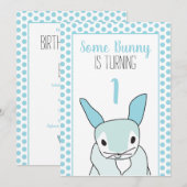 Blue Bunny First 1st Birthday Invitation Kaart (Voorkant / Achterkant)