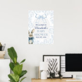 Blue Bunny Floral Baby shower Welkomstbord Poster (Thuiskantoor)