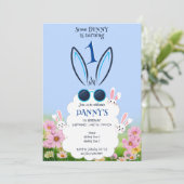 Blue Bunny Flower Garden Lente Zomer Verjaardag Kaart (Staand voorkant)