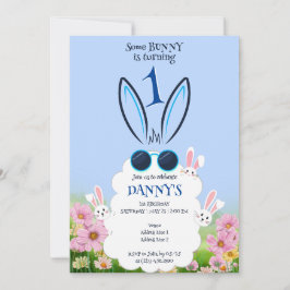 Blue Bunny Flower Garden Lente Zomer Verjaardag Kaart