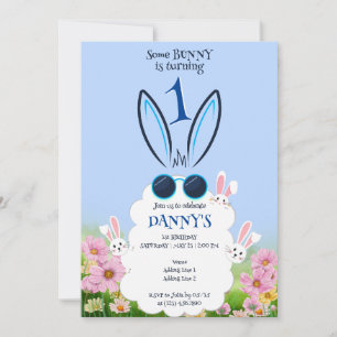 Blue Bunny Flower Garden Lente Zomer Verjaardag Kaart