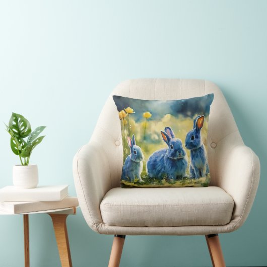 Blue Bunny Garden: Kussen in aquarelstijl (Stoel)