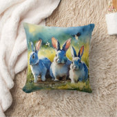 Blue Bunny Garden: Waterverf stijl kussen (Deken)