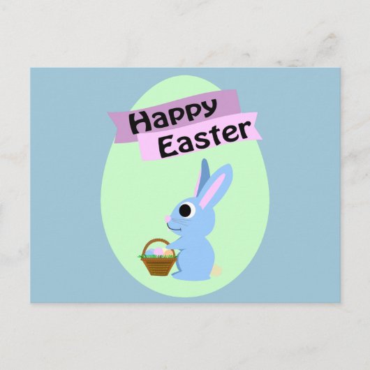 Blue Bunny Happy Pasen Feestdagenkaart (Voorkant)