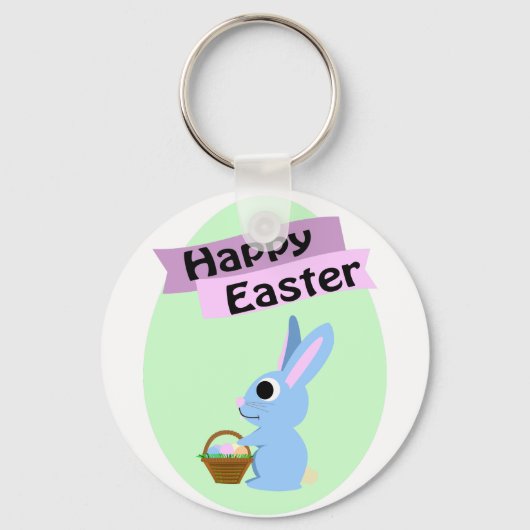 Blue Bunny Happy Pasen Sleutelhanger (Voorkant)