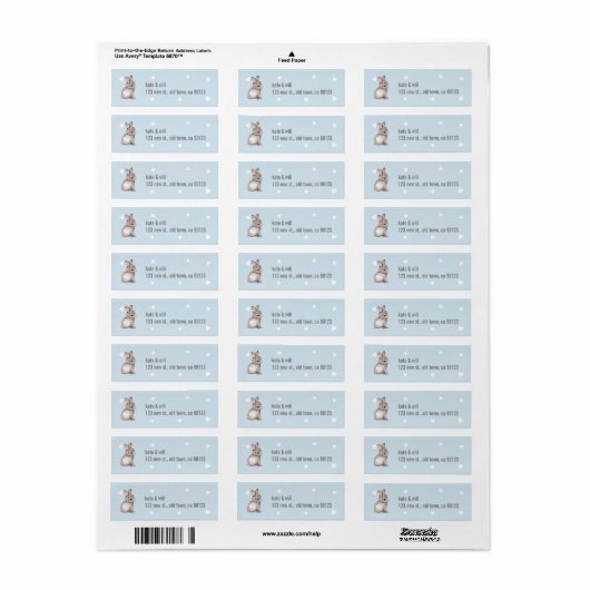 Blue Bunny Heart Return Address Labels (Full Sheet)