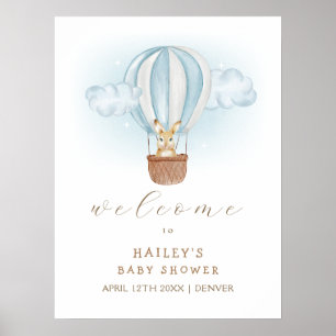 Blue Bunny luchtballon Baby shower Welkom Poster