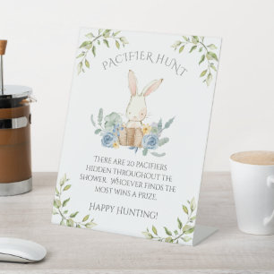 Blue Bunny Rabbit Baby shower Game Reclamebord Met Voetstuk