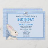 Blue Bunny Rabbit Birthday Party Invitation Kaart (Voorkant / Achterkant)