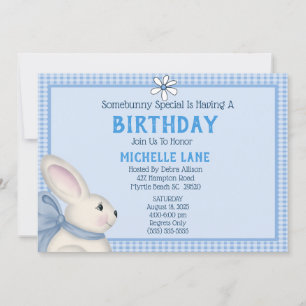 Blue Bunny Rabbit Birthday Party Invitation Kaart