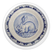 Blue Bunny Rabbit Bord Delft Dedham Ceramic Pull Keramische Knop (Voorkant)