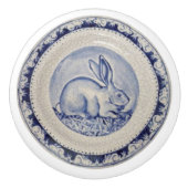 Blue Bunny Rabbit Bord Delft Dedham Ceramic Pull Keramische Knop (Voorkant)