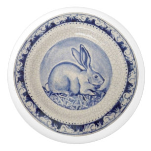 Blue Bunny Rabbit Bord Delft Dedham Ceramic Pull Keramische Knop