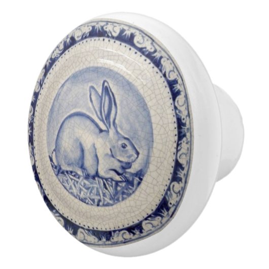 Blue Bunny Rabbit Bord Delft Dedham Ceramic Pull Keramische Knop (Rechts)
