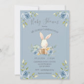 Blue Bunny Rabbit Boy Baby shower Invitation Kaart (Voorkant)