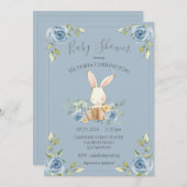 Blue Bunny Rabbit Boy Baby shower Invitation Kaart (Voorkant / Achterkant)
