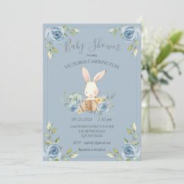 Blue Bunny Rabbit Boy Baby shower Invitation Kaart