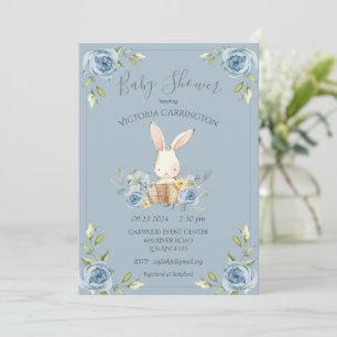 Blue Bunny Rabbit Boy Baby shower Invitation Kaart