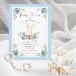 Blue Bunny Rabbit Boy Baby shower Kaart