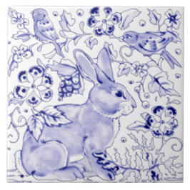 Blue Bunny Rabbit Farmhouse Delft Dedham Art Tegeltje